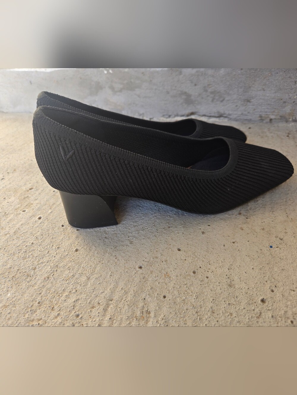 Vivaia Black Knit Block Heel Pumps - Comfortable Everyday Heels - Picture 8 of 9